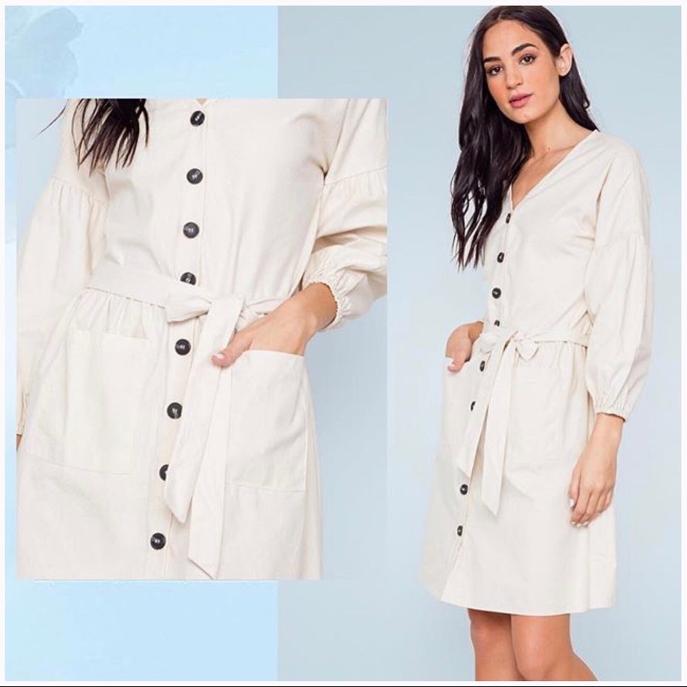 Ivory Cotton Front Button-Down Dress
